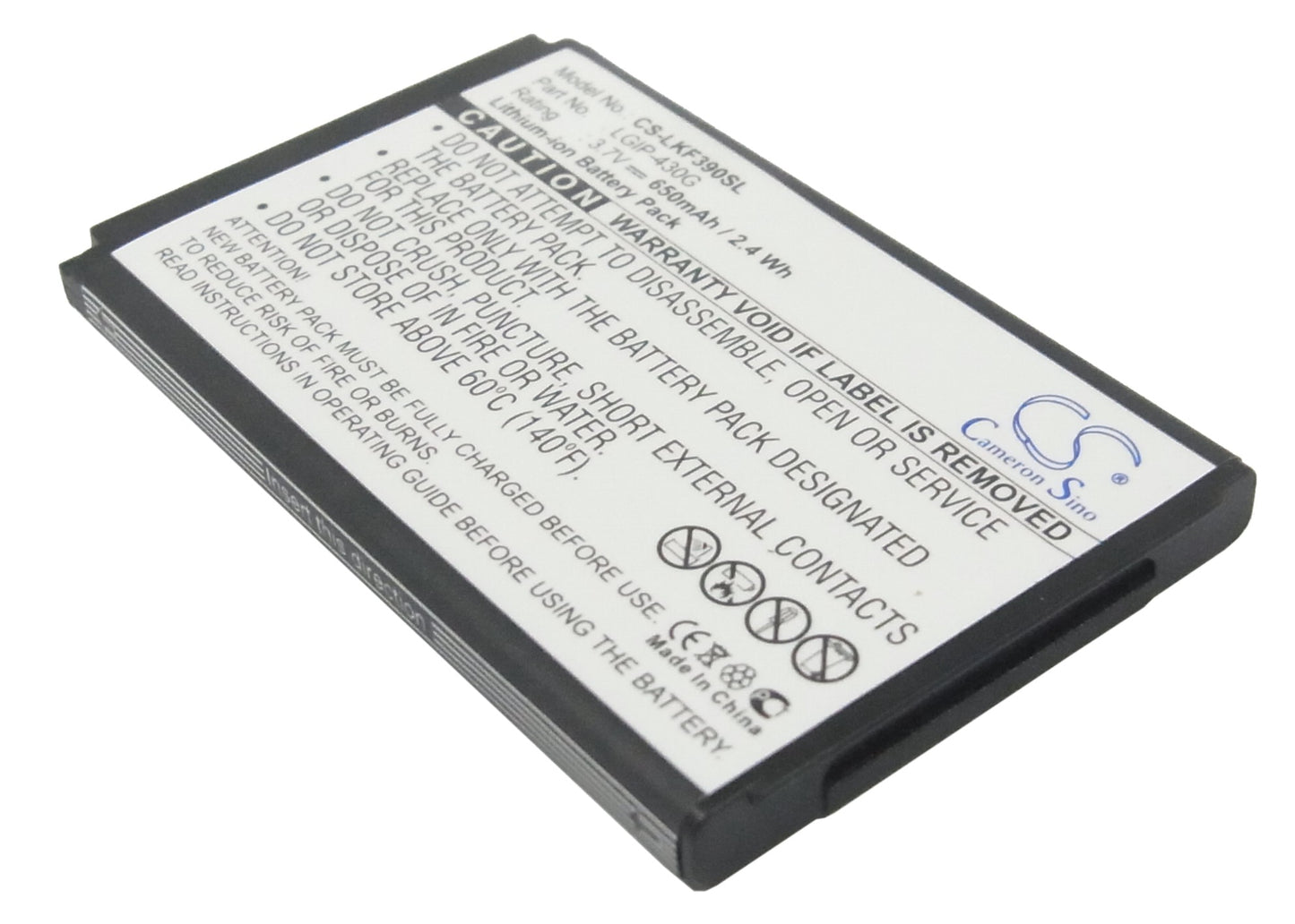 Replacement Battery for LG KF390 – Mobile, SmartPhone – 650mAh / 3.7V - image 1