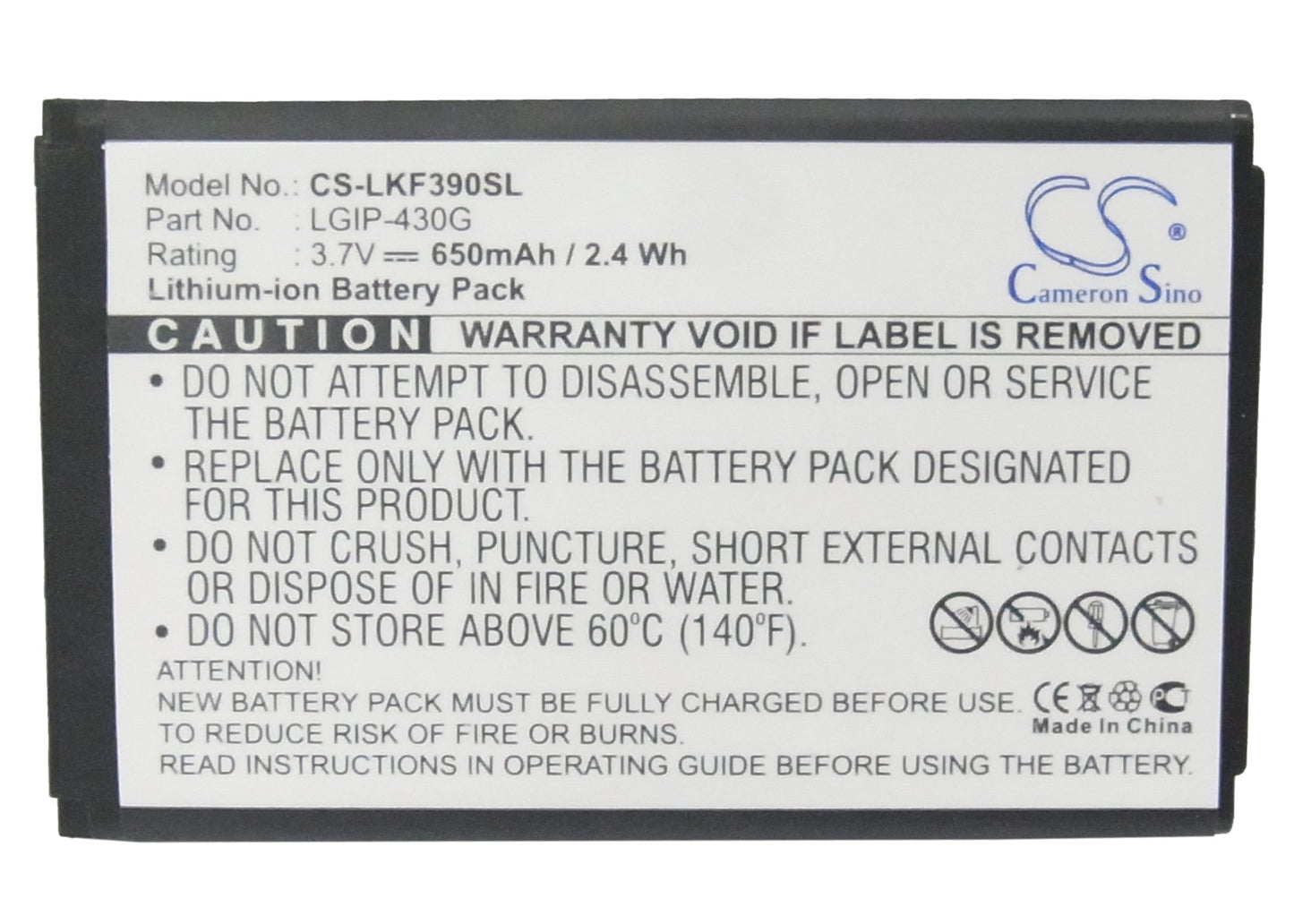 Replacement Battery for LG GU230 – Mobile, SmartPhone – 650mAh / 2.41Wh / 3.7V