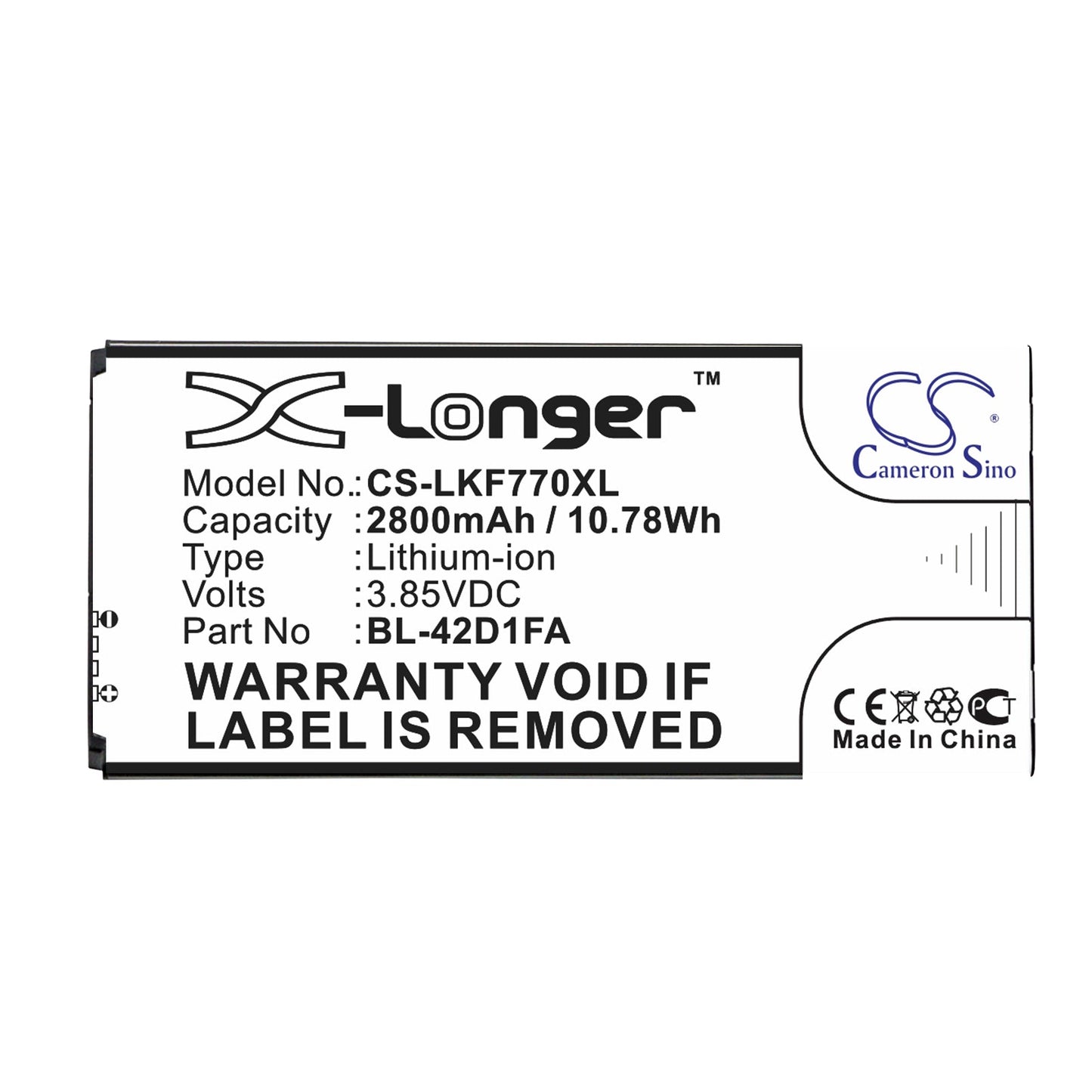 Replacement Battery for LG F770S – Mobile, SmartPhone – 2800mAh / 10.78Wh / 3.85V