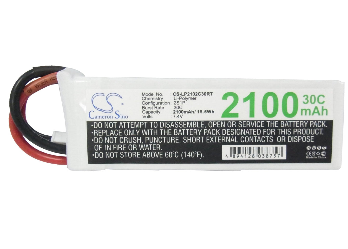 Replacement Battery for RC CS-LP2102C30RT – Heli/Airplane – 2100mAh / 15.54Wh / 7.4V