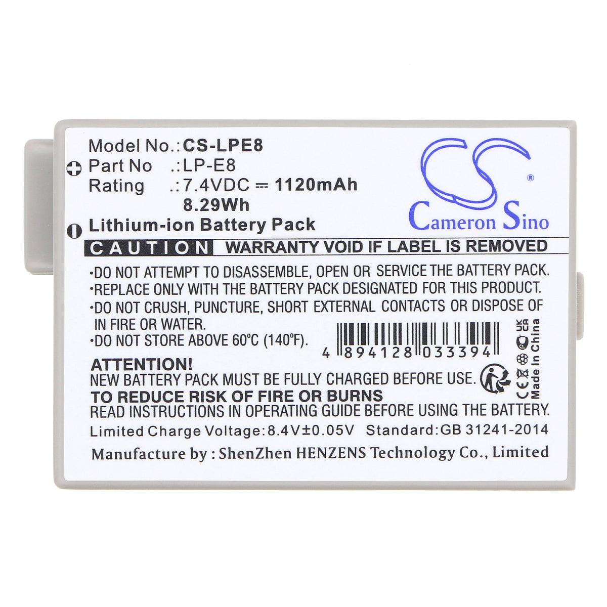 Replacement Battery for Canon EOS 550D – Camera – 1120mAh / 7.4V