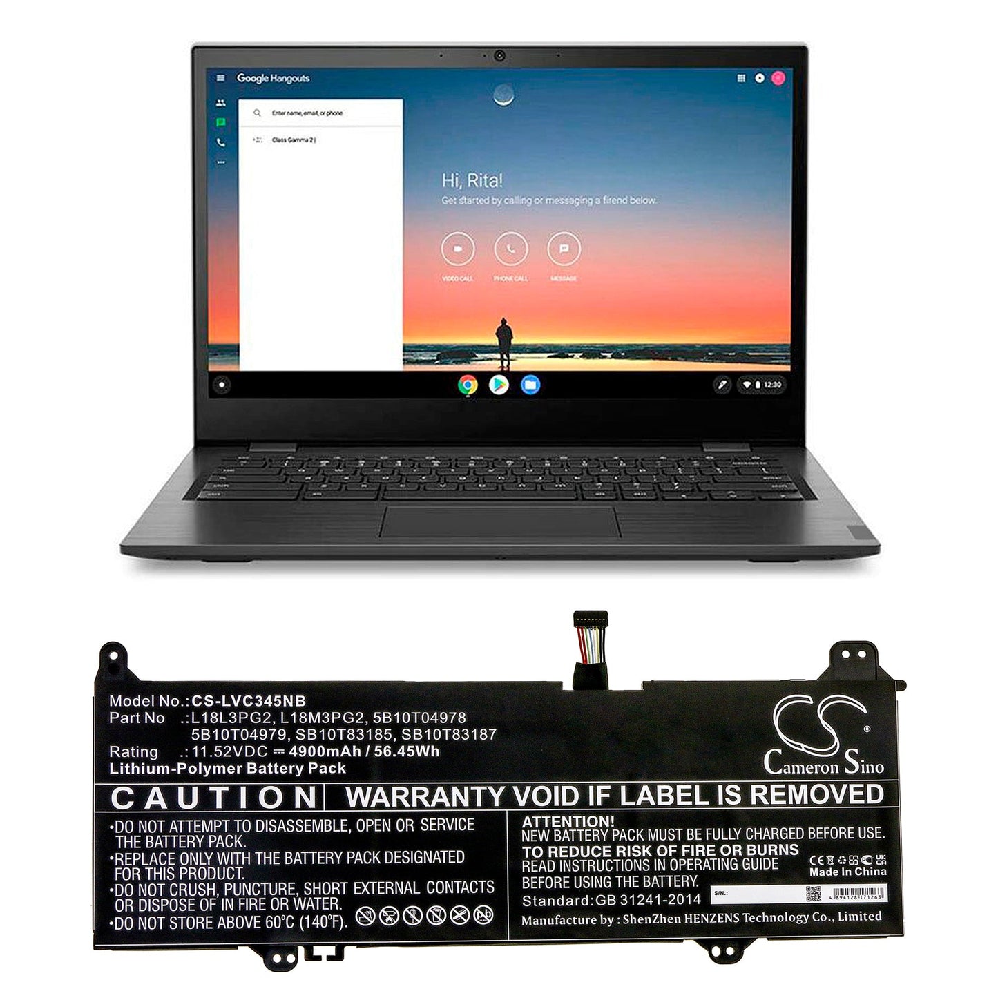 Replacement Battery for Lenovo 14e ChromeBook 81MH000YAU – Notebook, Laptop – 4900mAh / 56.45Wh / 11.52V