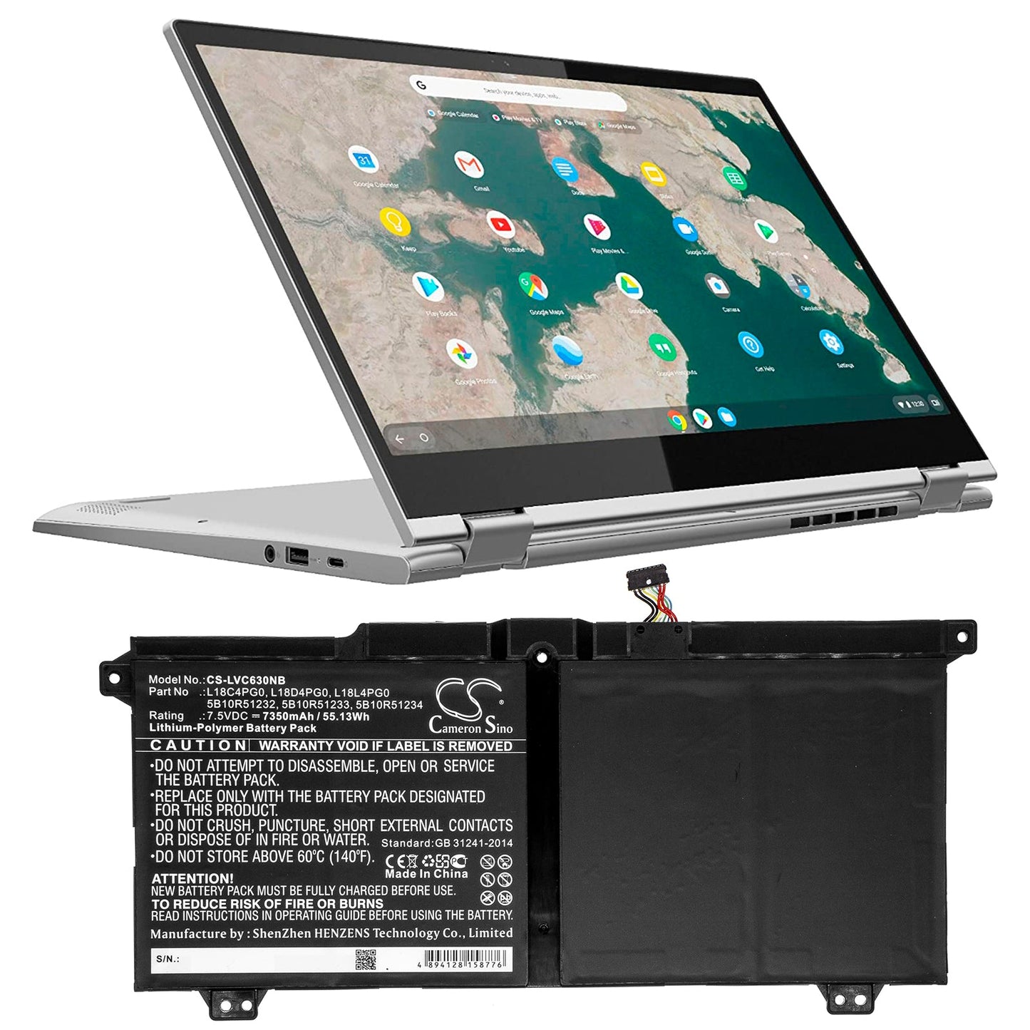 Replacement Battery for Lenovo Chromebook C340-15 – Notebook, Laptop – 7350mAh / 55.13Wh / 7.5V