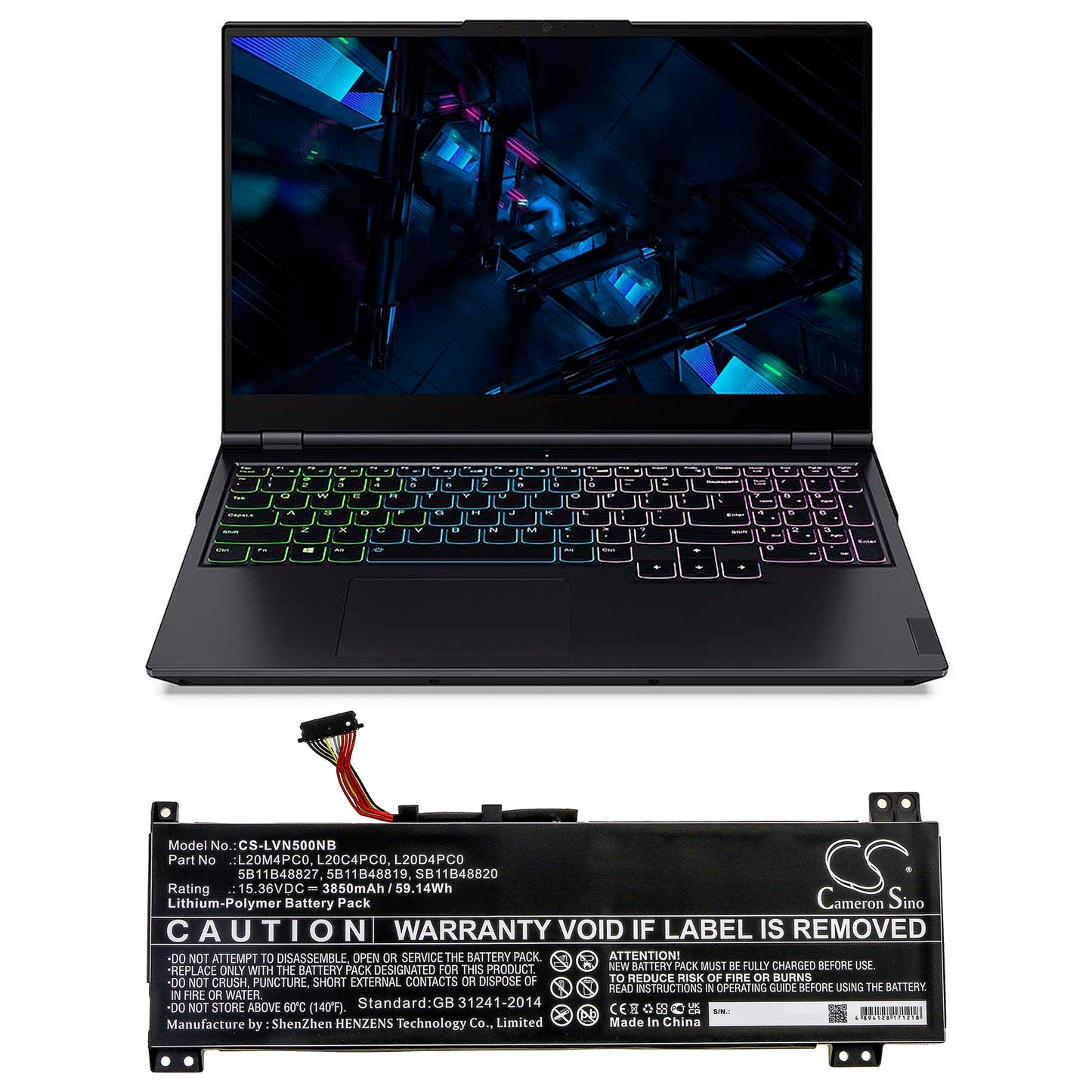 Replacement Battery for Lenovo IdeaPad Gaming 3-15ACH6 – Notebook, Laptop – 3850mAh / 59.14Wh / 15.36V