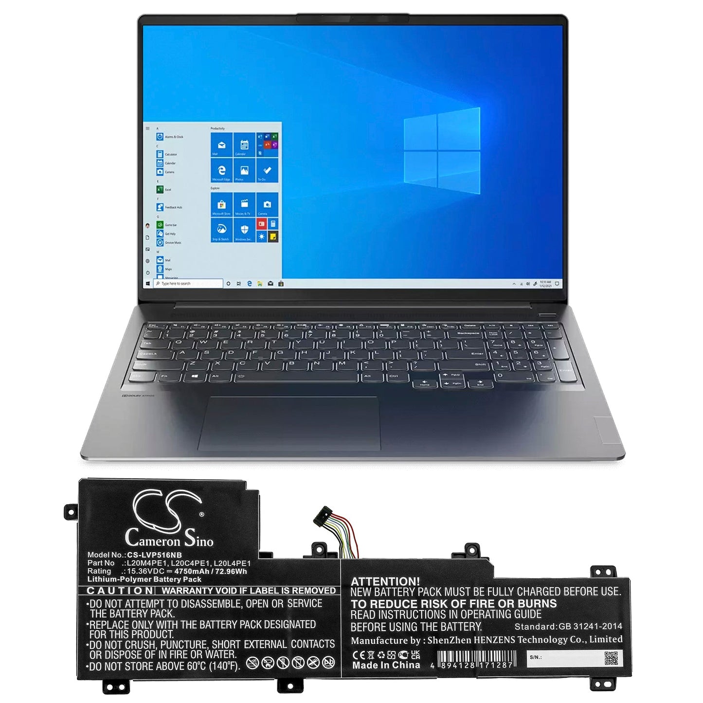 Replacement Battery for Lenovo IdeaPad 5 Pro – Notebook, Laptop – 4750mAh / 72.96Wh / 15.36V