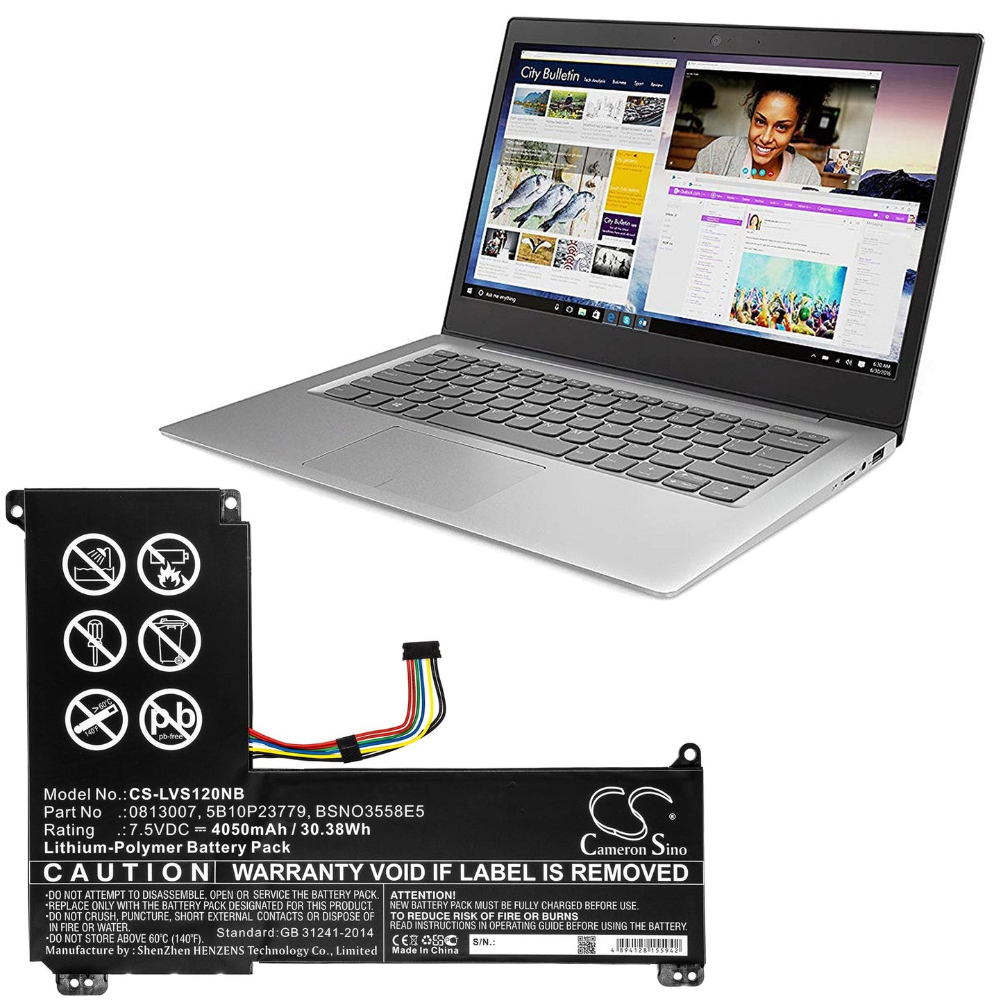 Replacement Battery for Lenovo Ideapad 120S-14 – Notebook, Laptop – 4050mAh / 30.38Wh / 7.5V