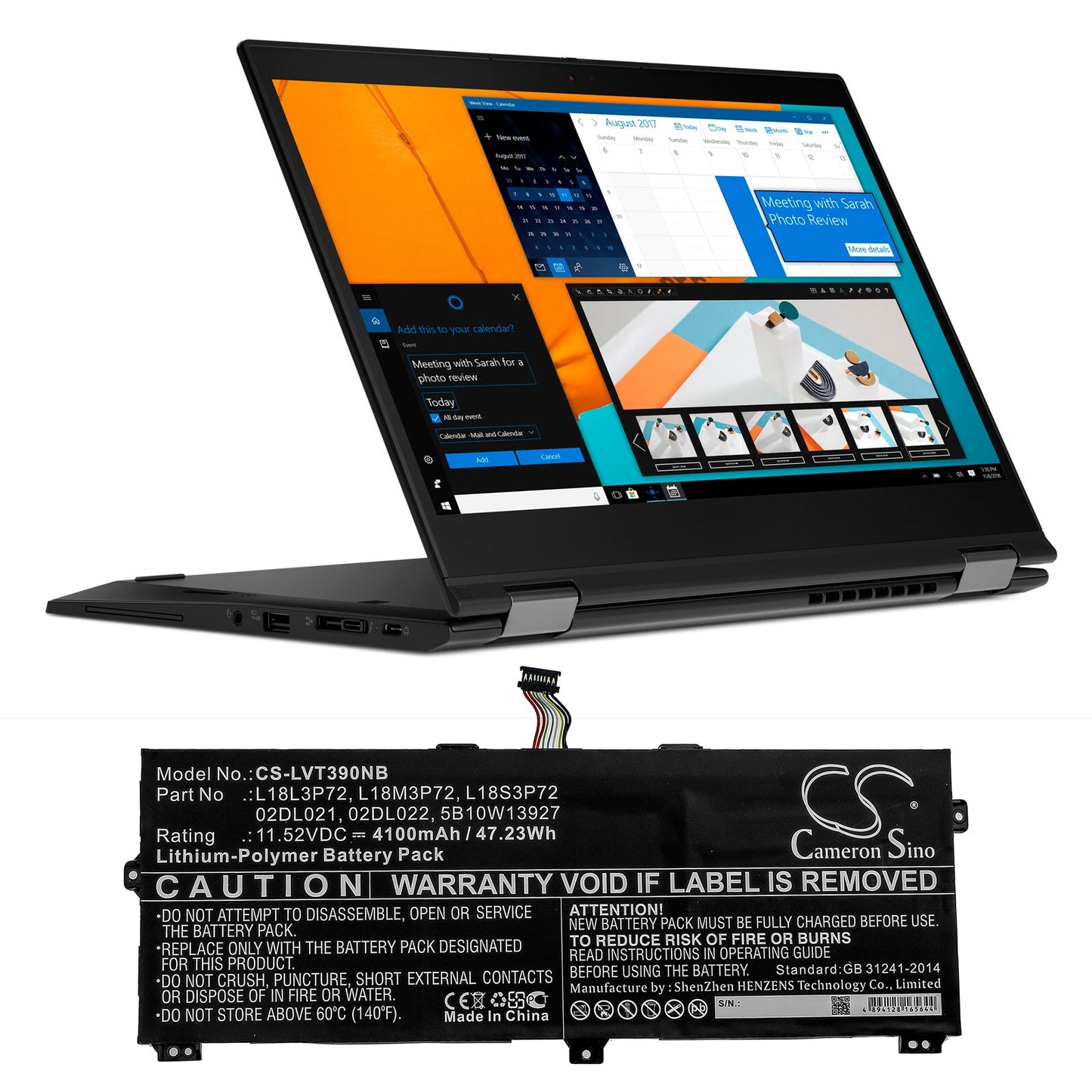 Replacement Battery for Lenovo ThinkPad X390 Yoga – Notebook, Laptop – 4100mAh / 47.23Wh / 11.52V