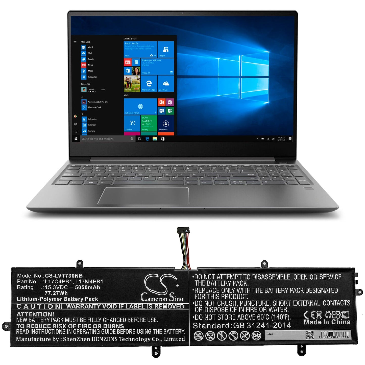 Replacement Battery for Lenovo 720S-15 – Notebook, Laptop – 5050mAh / 77.27Wh / 15.3V