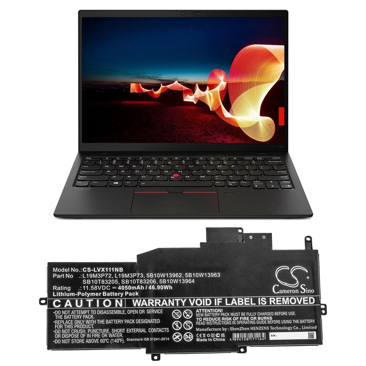 Replacement Battery for Lenovo ThinkPad X1 Nano – Notebook, Laptop – 4050mAh / 46.90Wh / 11.58V