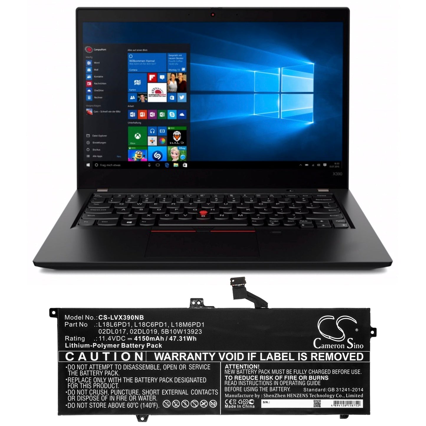 Replacement Battery for Lenovo ThinkPad X390 – Notebook, Laptop – 4150mAh / 47.31Wh / 11.4V