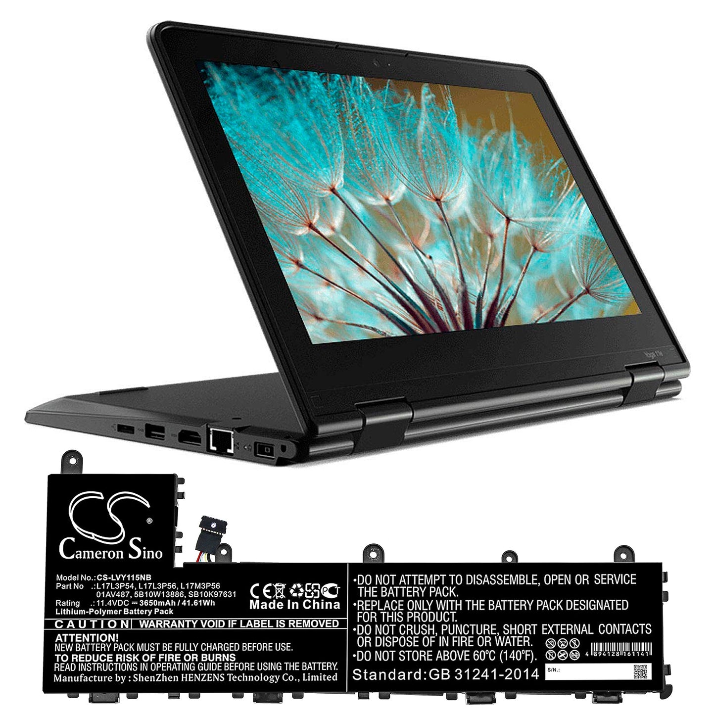 Replacement Battery for Lenovo ThinkPad Yoga 11e 5th Gen – Notebook, Laptop – 3650mAh / 41.61Wh / 11.4V