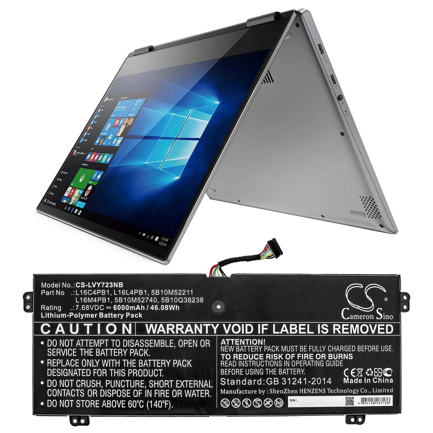 Replacement Battery for Lenovo YG 720-13IKB 80X6006PAU – Notebook, Laptop – 6000mAh / 46.08Wh / 7.68V