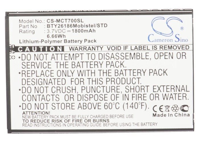 Replacement Battery for Mobistel Cynus T7 – Mobile, SmartPhone – 1800mAh / 6.66Wh / 3.7V
