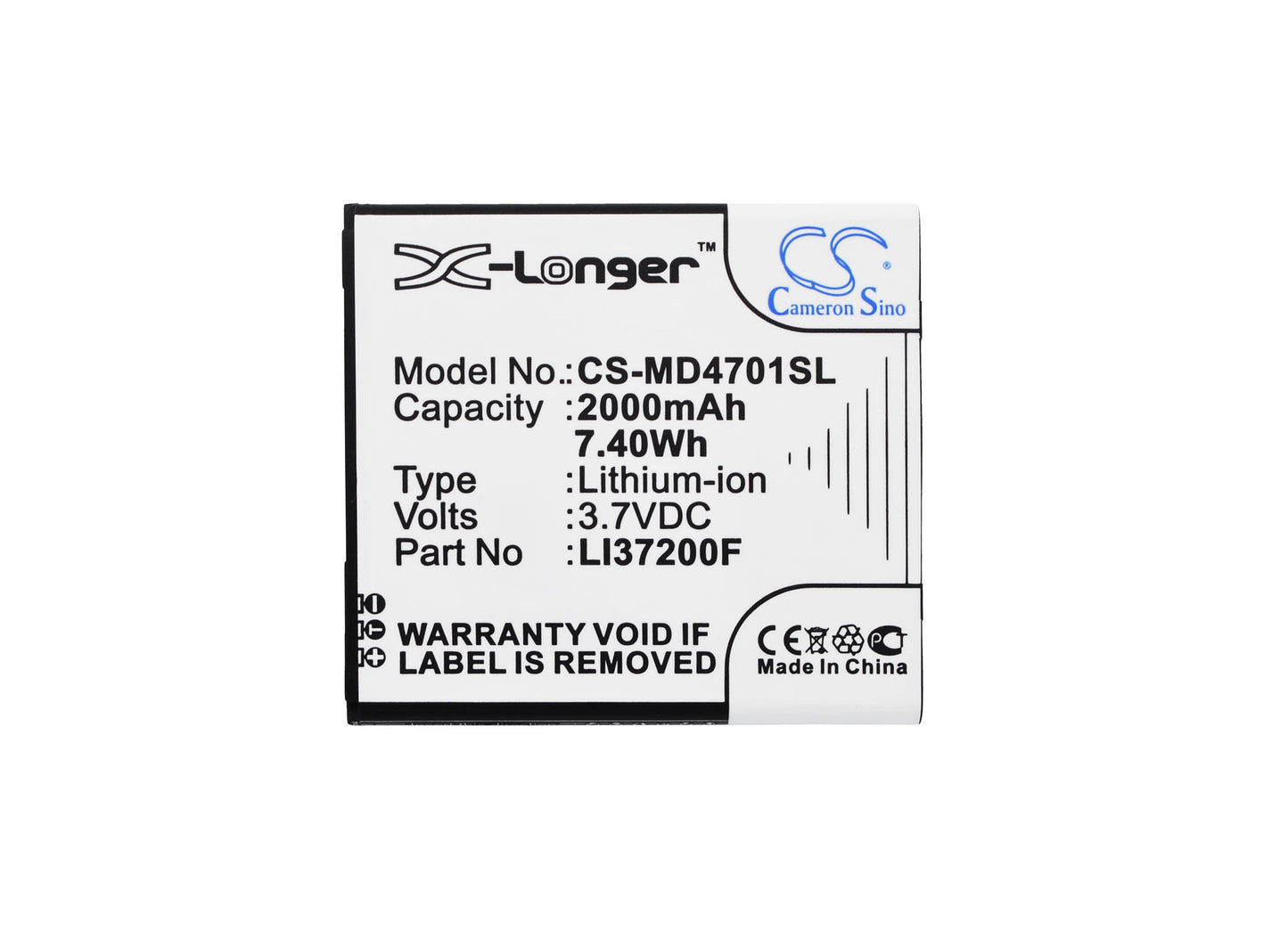 Replacement Battery for Medion Life X4701 – Mobile, SmartPhone – 2000mAh / 7.40Wh / 3.7V