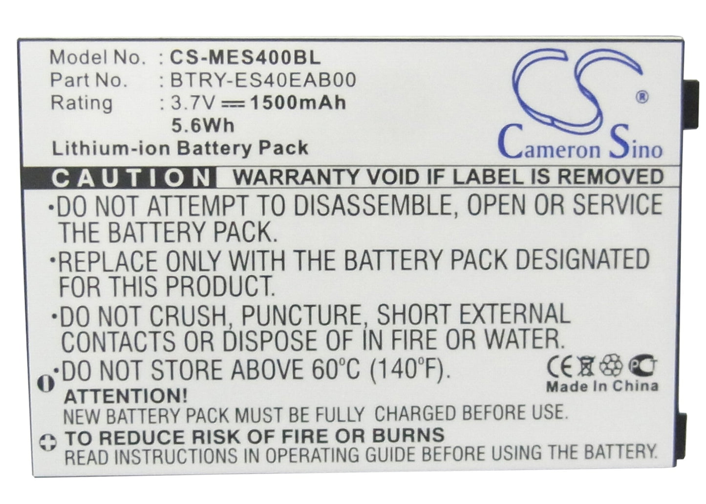 Replacement Battery for Symbol ES400 – Barcode Scanner – 1500mAh / 5.55Wh / 3.7V