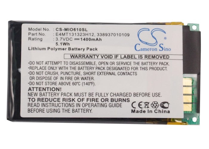 Replacement Battery for Mitac Mio H610 – GPS, Navigator – 1400mAh / 3.7V