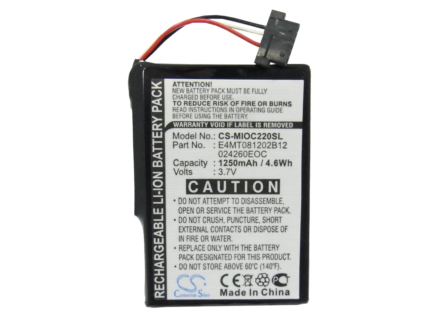 Replacement Battery for Mitac Mio C210 – GPS, Navigator – 1250mAh / 4.63Wh / 3.7V