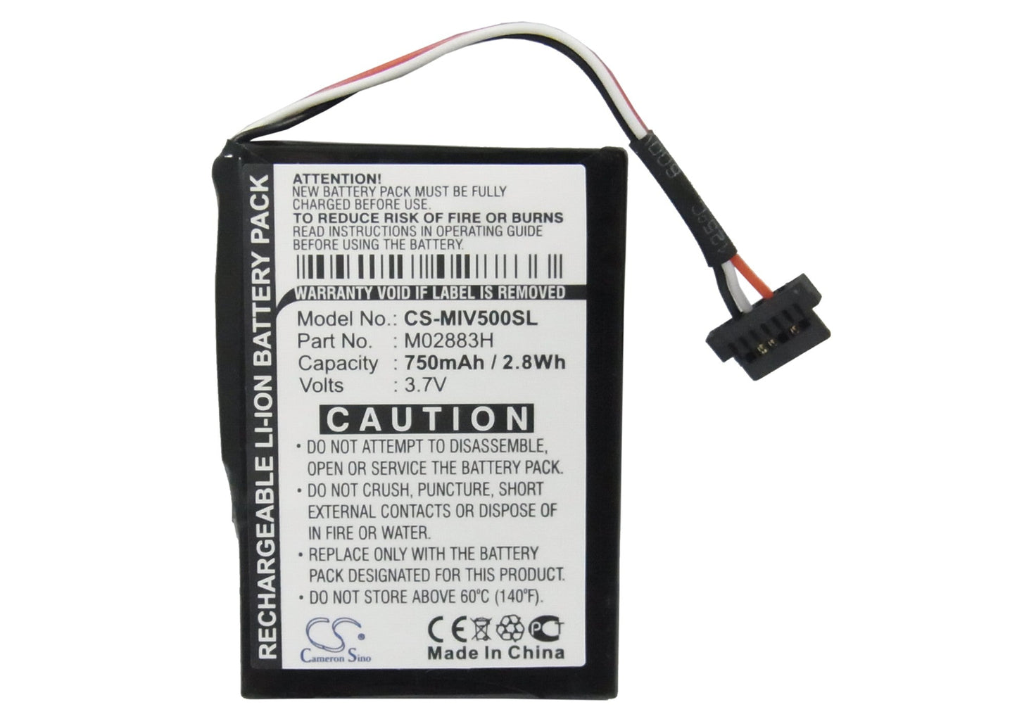 Replacement Battery for Mitac Mio Moov 500 – GPS, Navigator – 750mAh / 2.78Wh / 3.7V