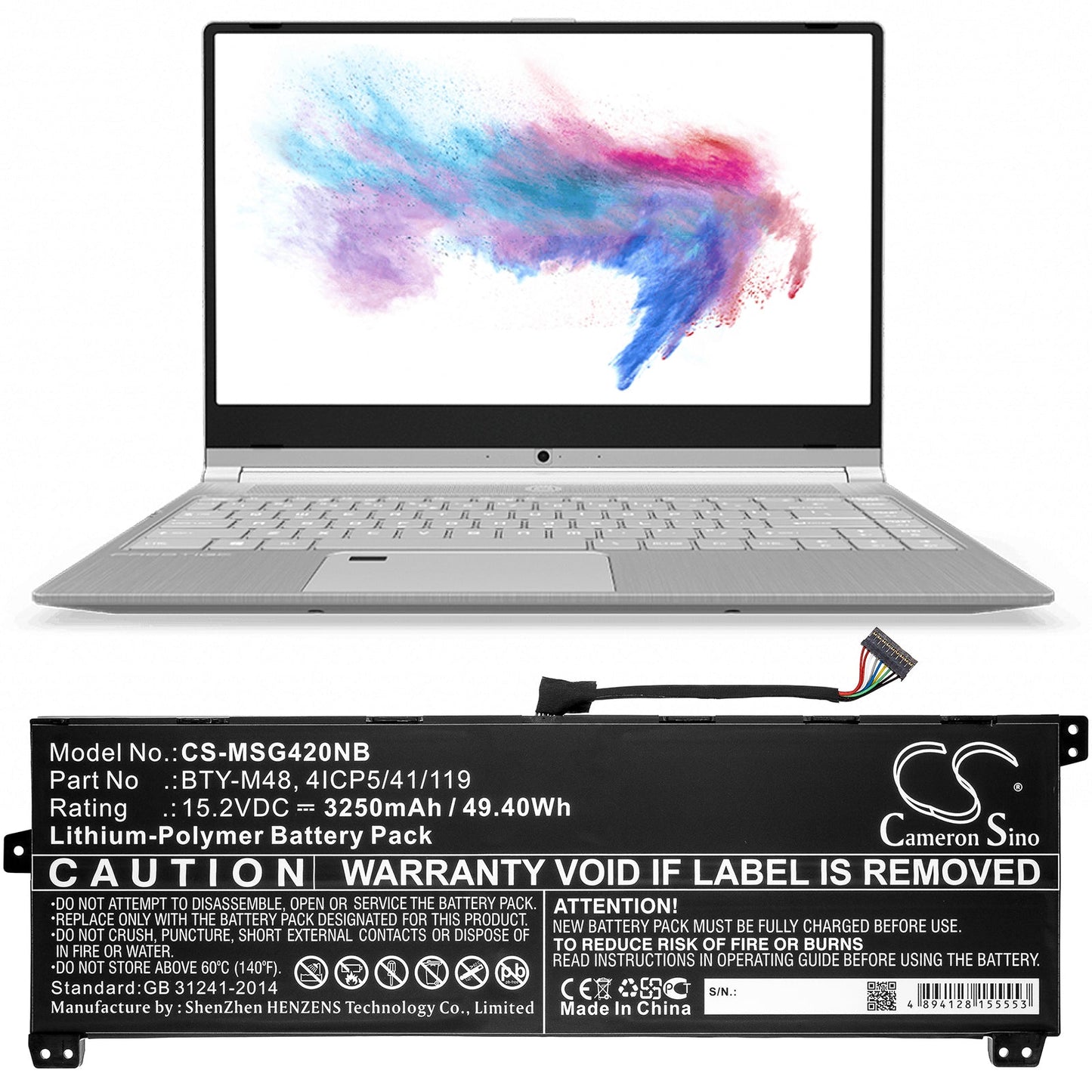 Replacement Battery for Mechrevo i5 8250U 256GB – Notebook, Laptop – 3250mAh / 49.40Wh / 15.2V