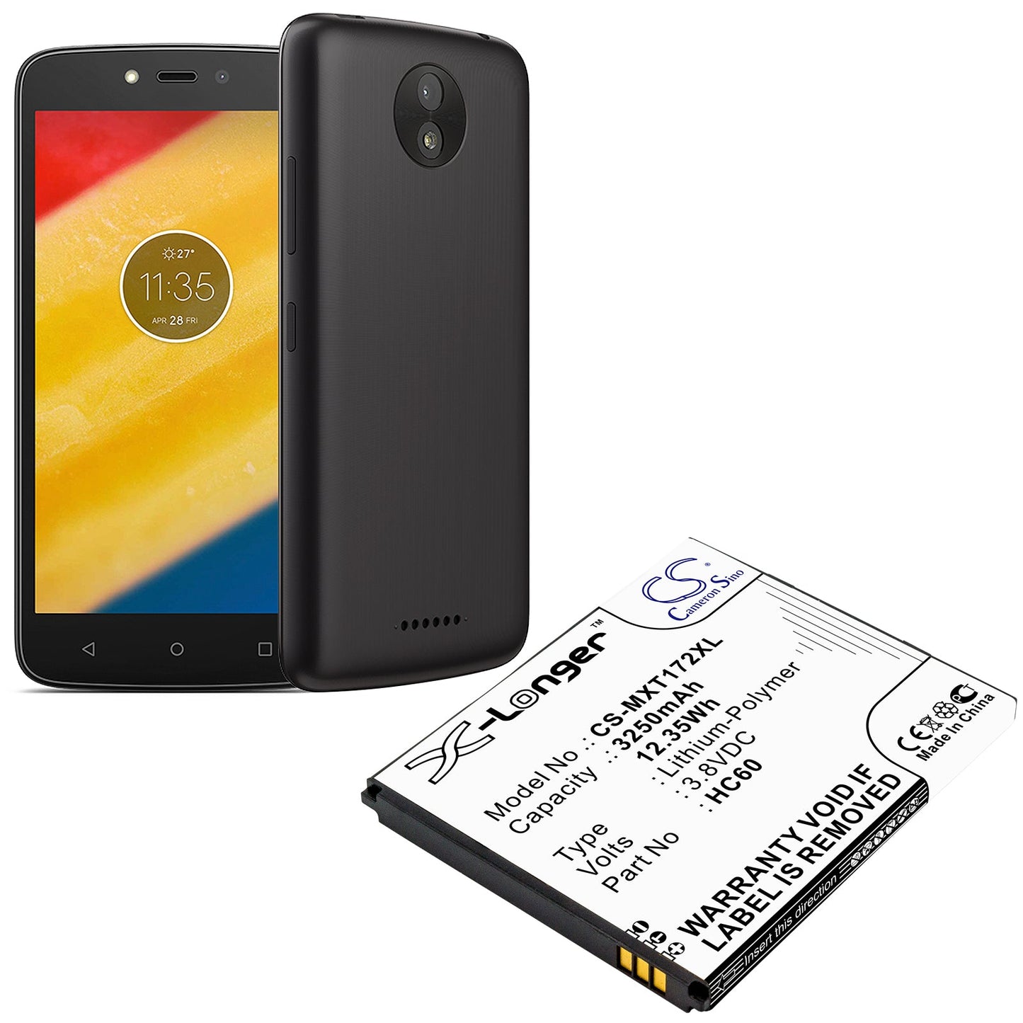Replacement Battery for Motorola Moto C Plus – Mobile, SmartPhone – 3250mAh / 12.35Wh / 3.8V