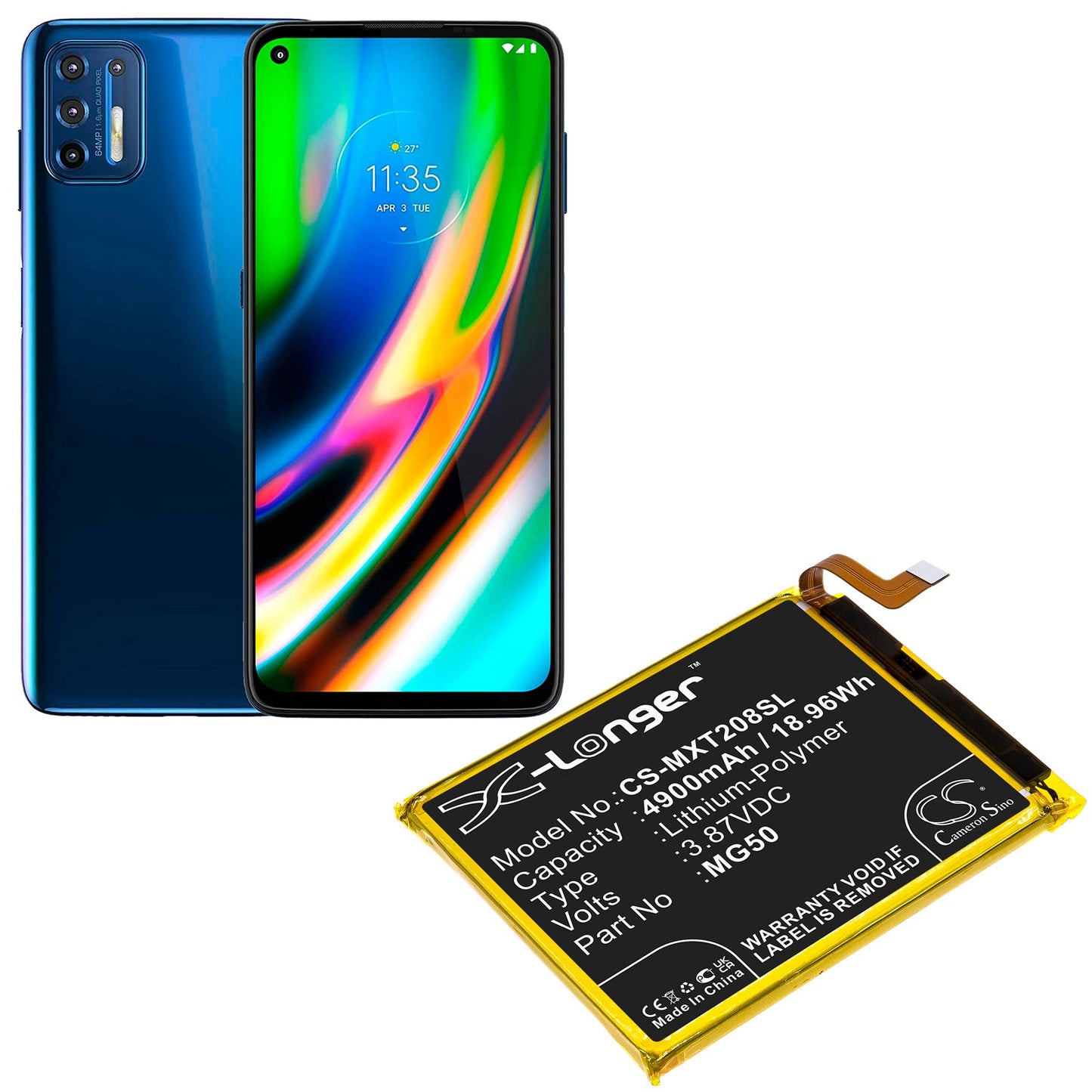 Replacement Battery for Motorola Moto G9 Plus – Mobile, SmartPhone – 4900mAh / 18.96Wh / 3.87V