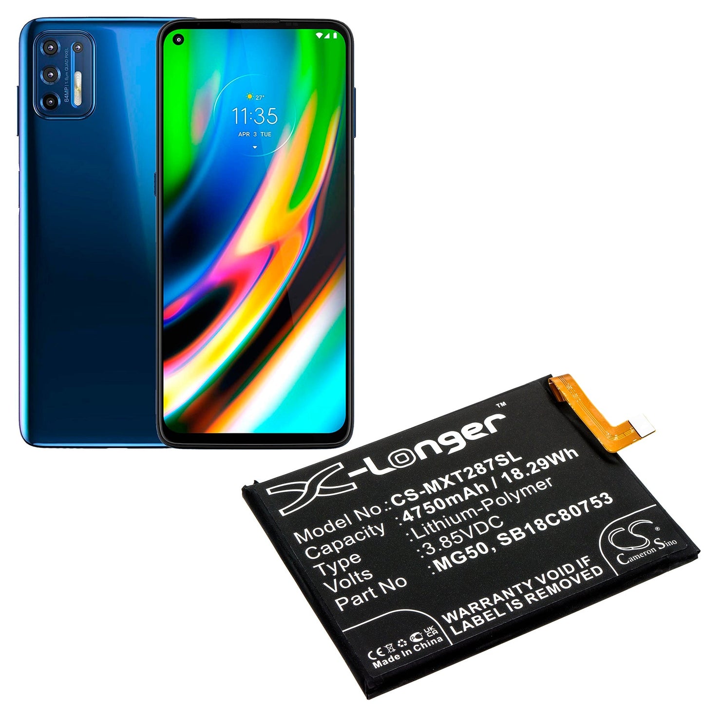 Replacement Battery for Motorola Moto G9 Plus – Mobile, SmartPhone – 4750mAh / 18.29Wh / 3.85V