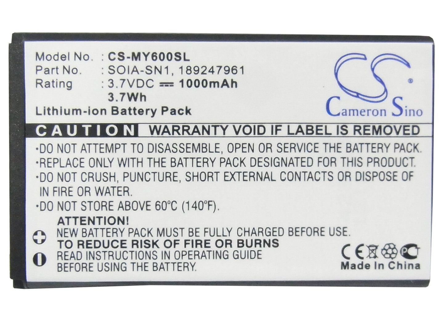 Replacement Battery for Sagem MY600v – Mobile, SmartPhone – 1000mAh / 3.7V