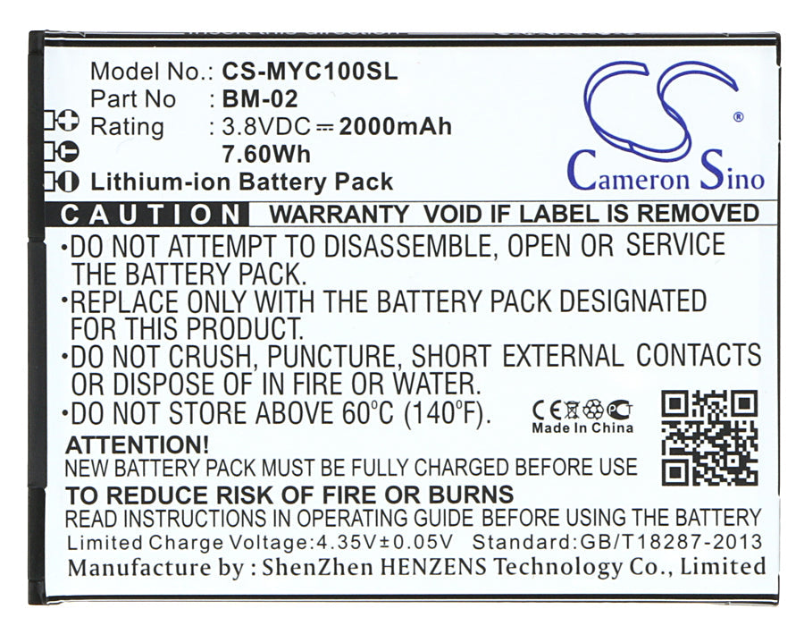 Replacement Battery for MyPhone Cube – Mobile, SmartPhone – 2000mAh / 7.60Wh / 3.8V