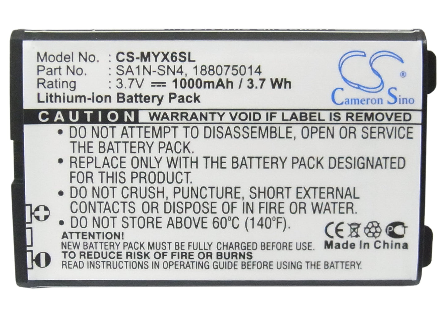 Replacement Battery for Sagem MYV65 – Mobile, SmartPhone – 1000mAh / 3.70Wh / 3.7V