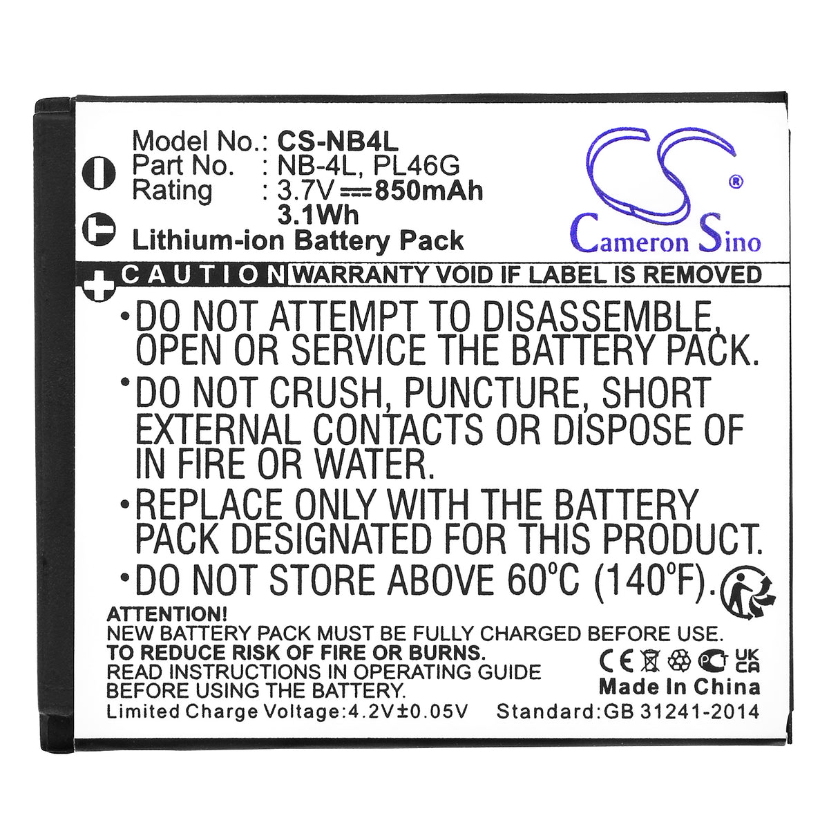 Replacement Battery for Canon Digital IXUS 100 IS – Camera – 850mAh / 3.7V