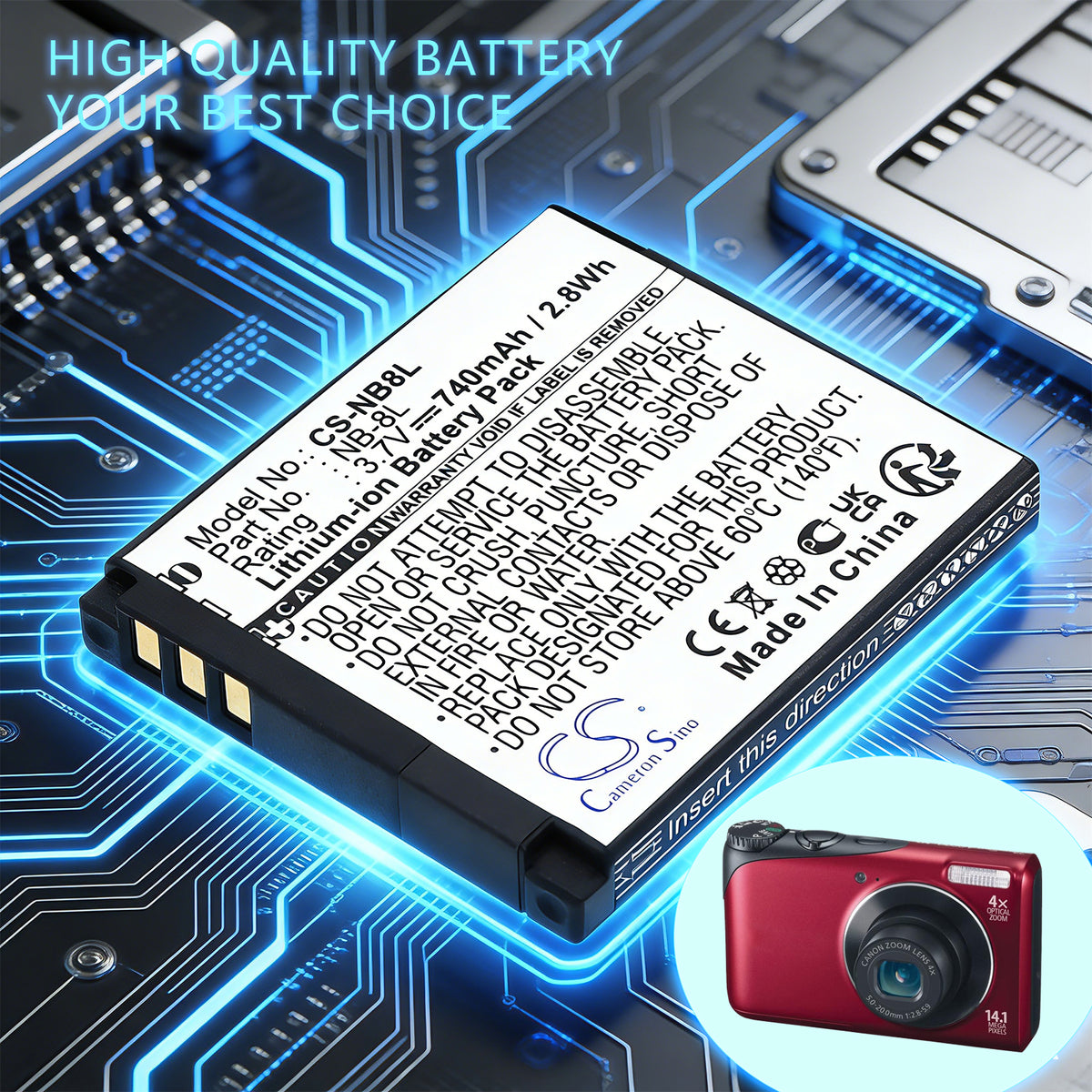 Replacement Battery for Canon PowerShot A3000 – Camera – 740mAh / 3.7V