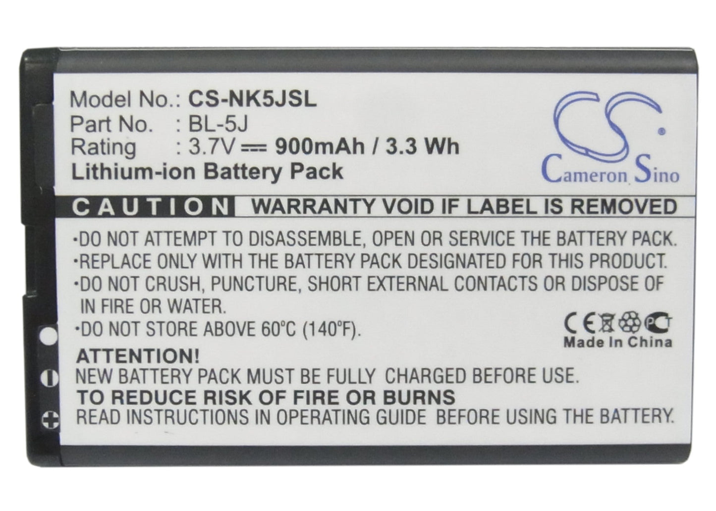 Replacement Battery for Nokia 5230 – Mobile, SmartPhone – 900mAh / 3.33Wh / 3.7V