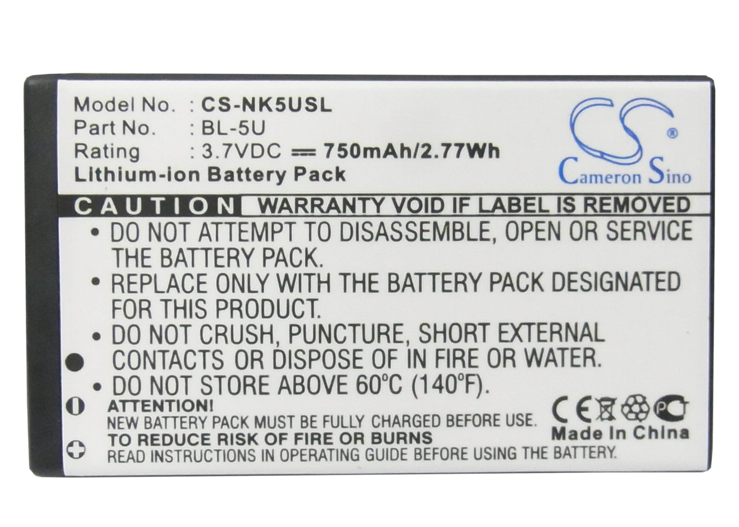 Replacement Battery for Nokia 8800E – Mobile, SmartPhone – 750mAh / 3.7V