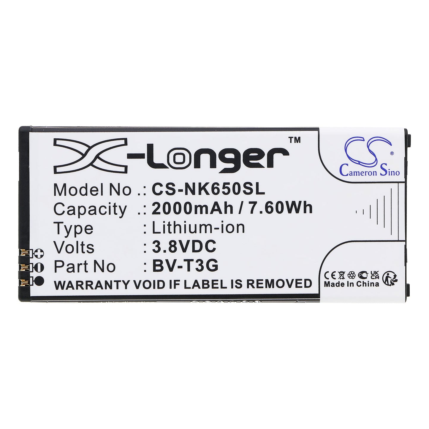 Replacement Battery for Microsoft Lumia 650 – Mobile, SmartPhone – 2000mAh / 7.60Wh / 3.8V