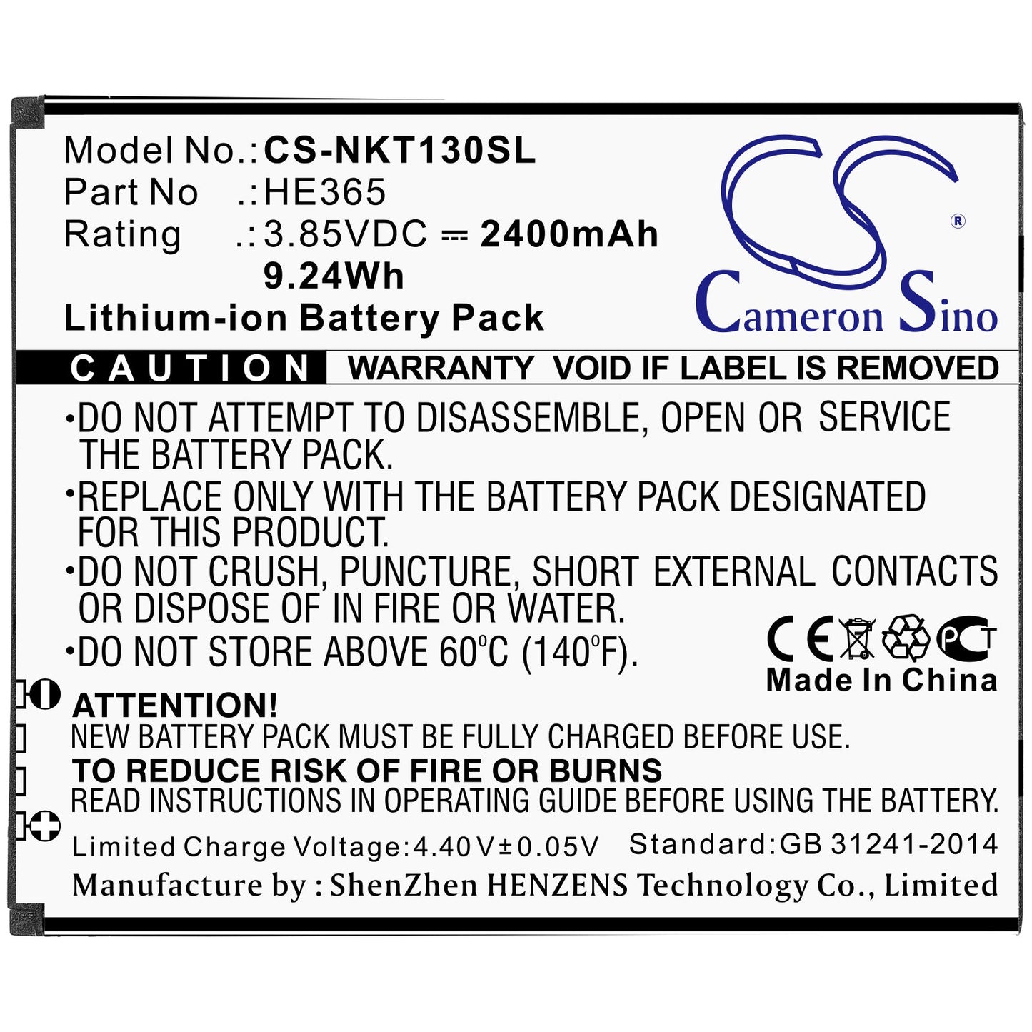 Replacement Battery for Nokia Nokia 1 Plus – Mobile, SmartPhone – 2400mAh / 9.24Wh / 3.85V