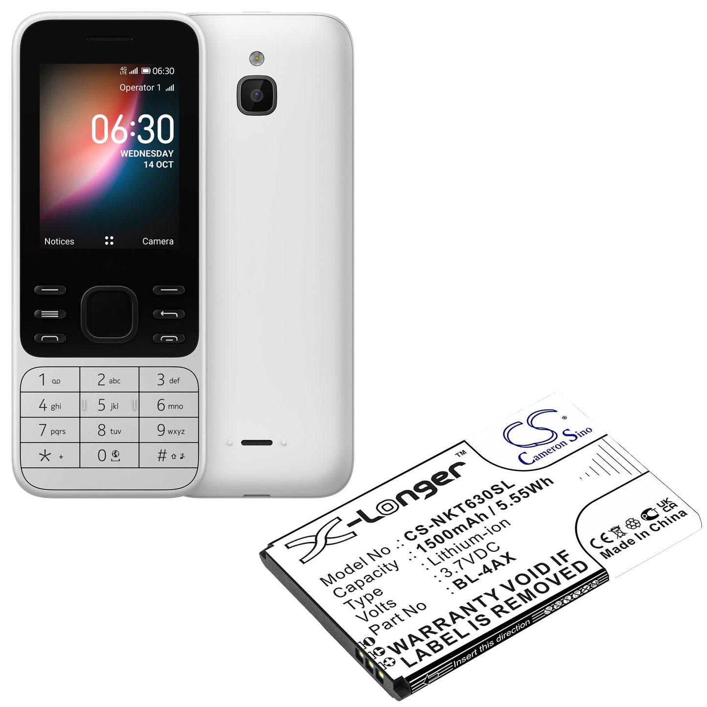 Replacement Battery for Nokia 6300 4G – Mobile, SmartPhone – 1500mAh / 5.55Wh / 3.7V