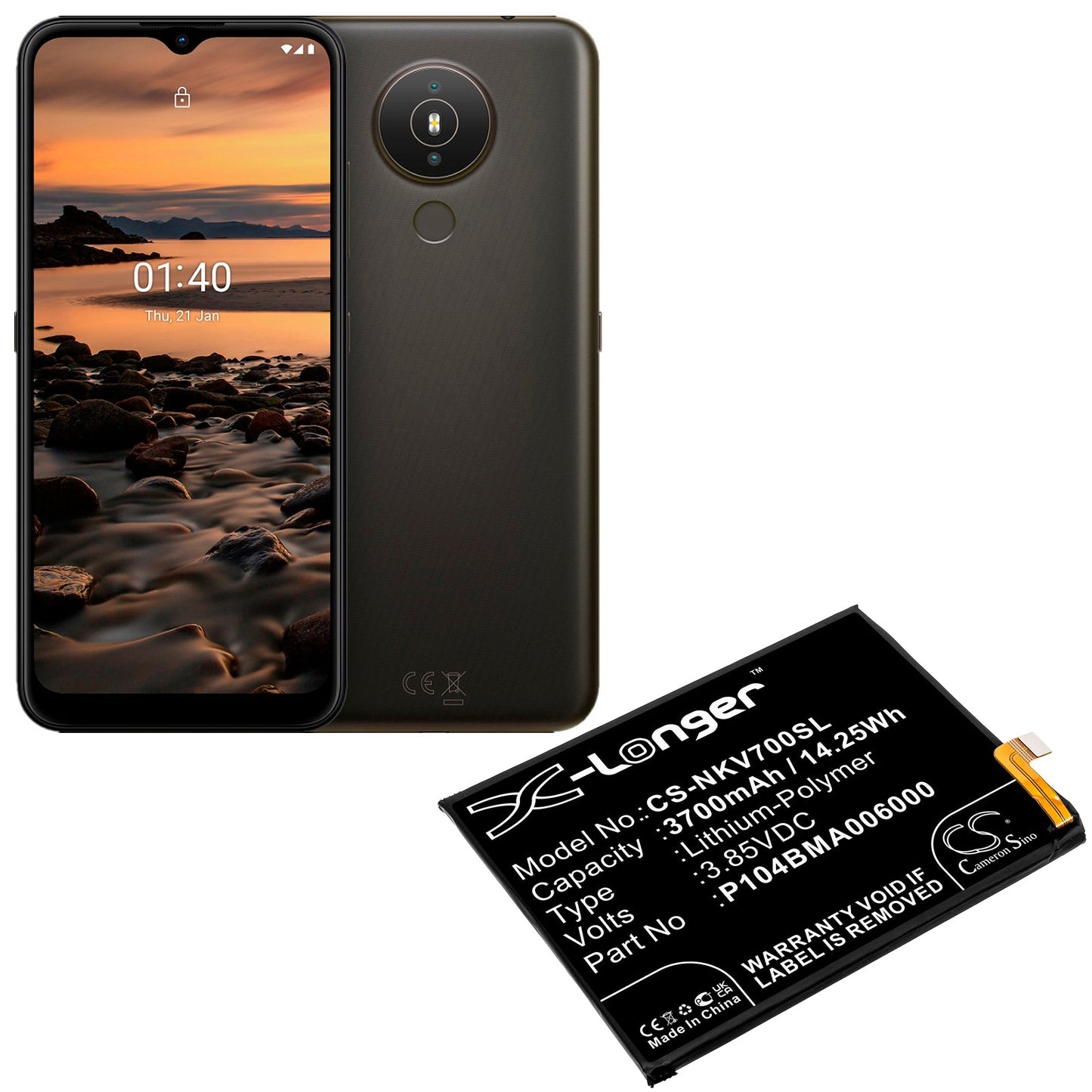 Replacement Battery for Nokia TA-1322 – Mobile, SmartPhone – 3700mAh / 14.25Wh / 3.85V