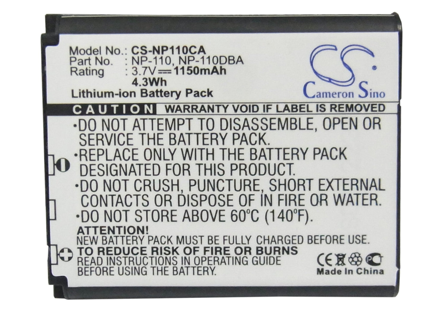 Replacement Battery for Casio Exilim EX-FC200S – Camera – 1150mAh / 4.26Wh / 3.7V