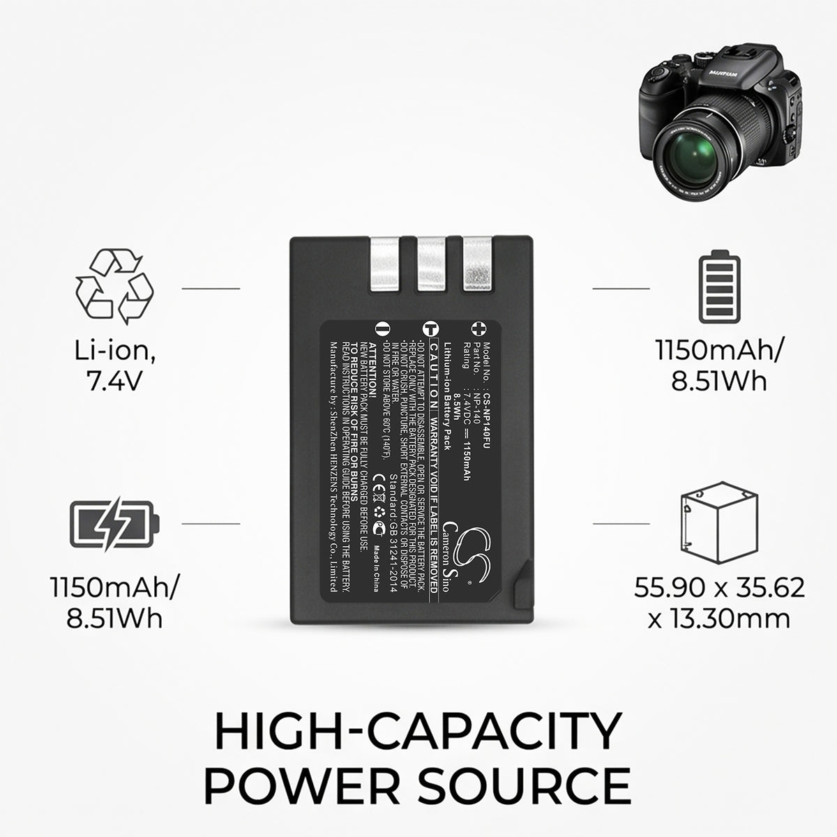 Replacement Battery for Fujifilm FinePix S100FS – Camera – 1150mAh / 7.4V