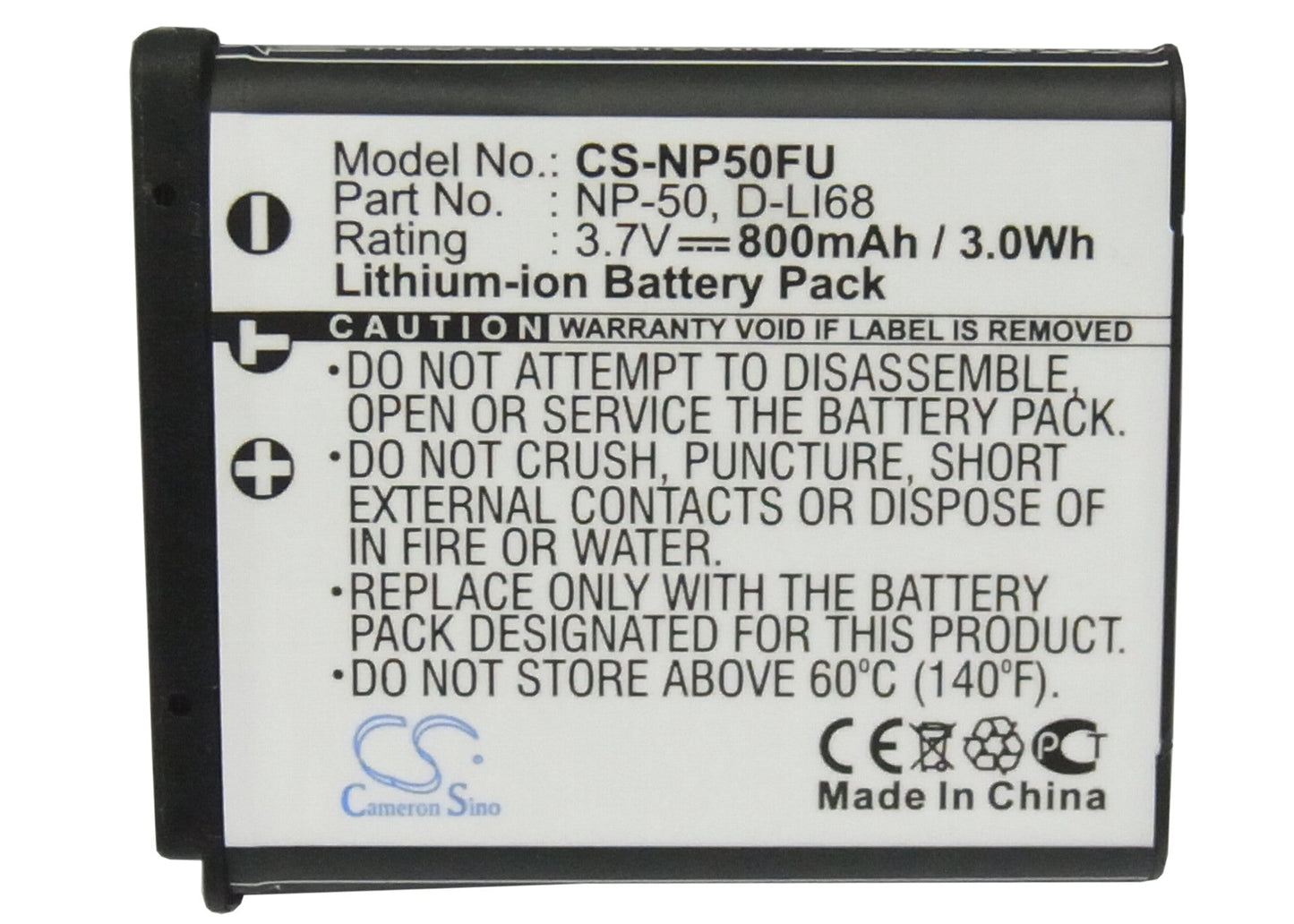 Replacement Battery for Fujifilm FinePix F100fd – Camera – 800mAh / 2.96Wh / 3.7V