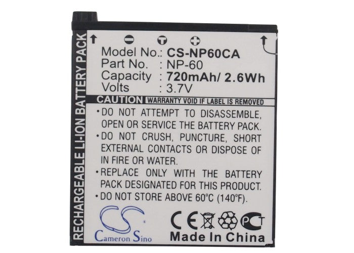 Replacement Battery for Casio Exilim EX-FS10 – Camera – 720mAh / 2.66Wh / 3.7V