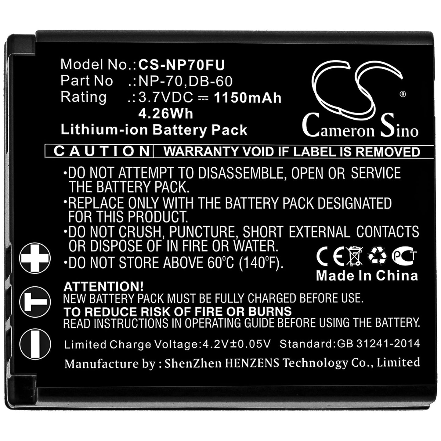 Replacement Battery for Fujifilm Finepix F20 – Camera – 1150mAh / 4.26Wh / 3.7V