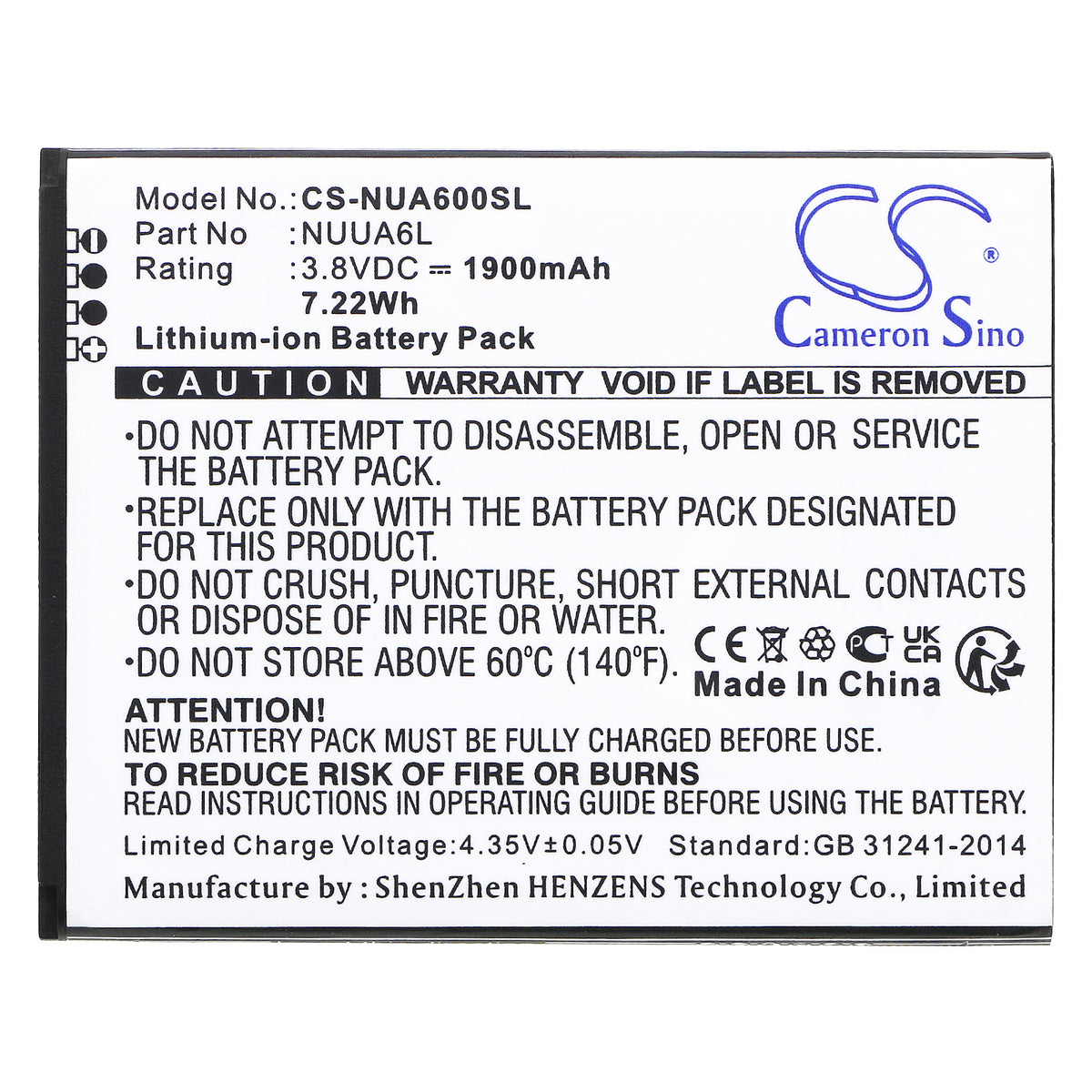 Replacement Battery for NUU A6L – Mobile, SmartPhone – 1900mAh / 3.8V