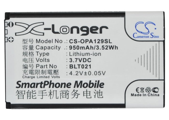 Replacement Battery for OPPO A129 – Mobile, SmartPhone – 950mAh/3.52Wh / 3.7V