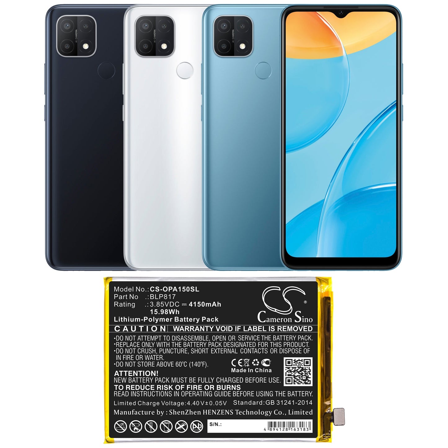 Replacement Battery for OPPO A15 – Mobile, SmartPhone – 4150mAh / 15.98Wh / 3.85V