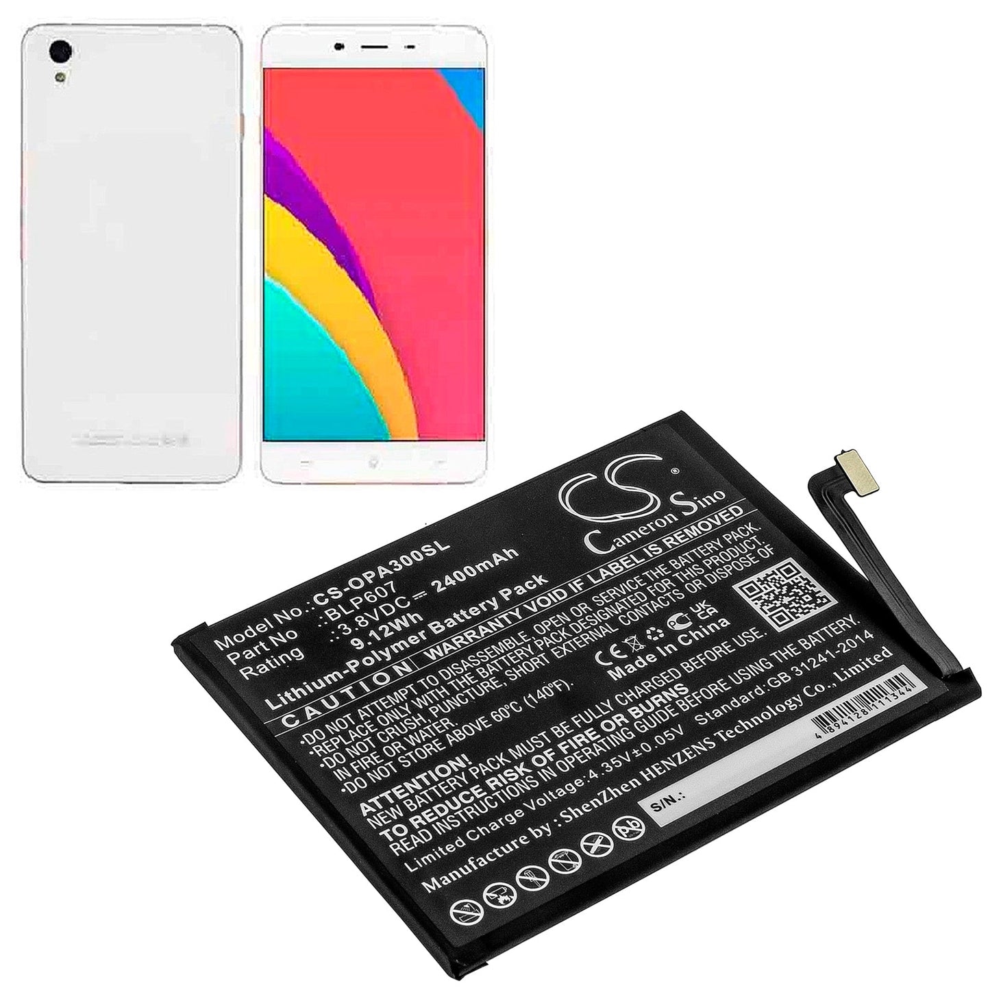 Replacement Battery for OPPO A30 – Mobile, SmartPhone – 2400mAh / 9.12Wh / 3.8V