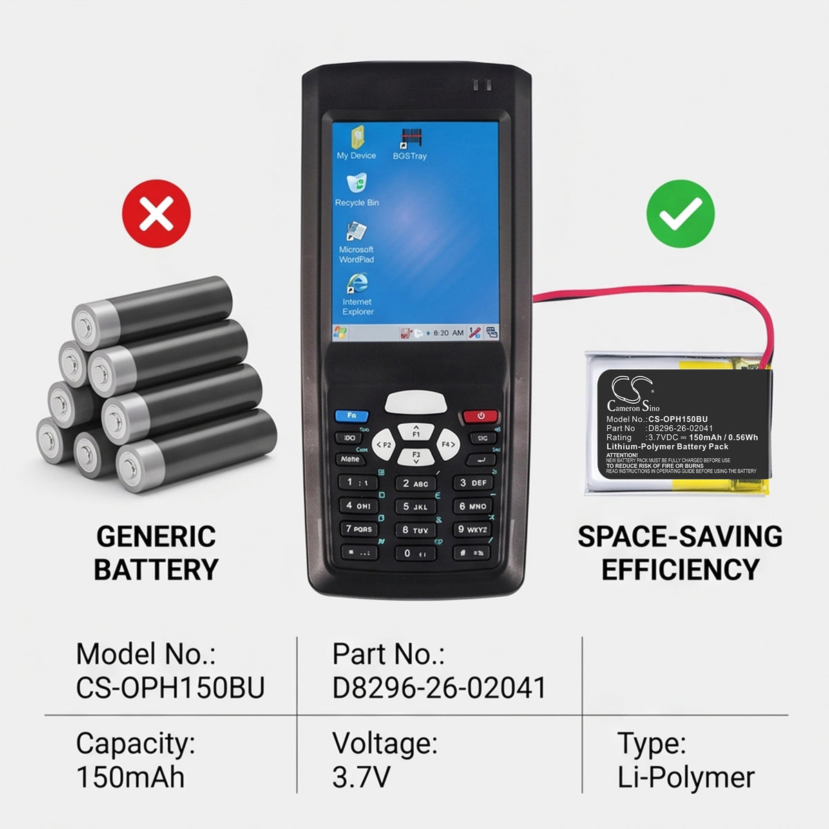 Replacement Battery for Opticon H15 – CMOS BackUp – 150mAh / 3.7V