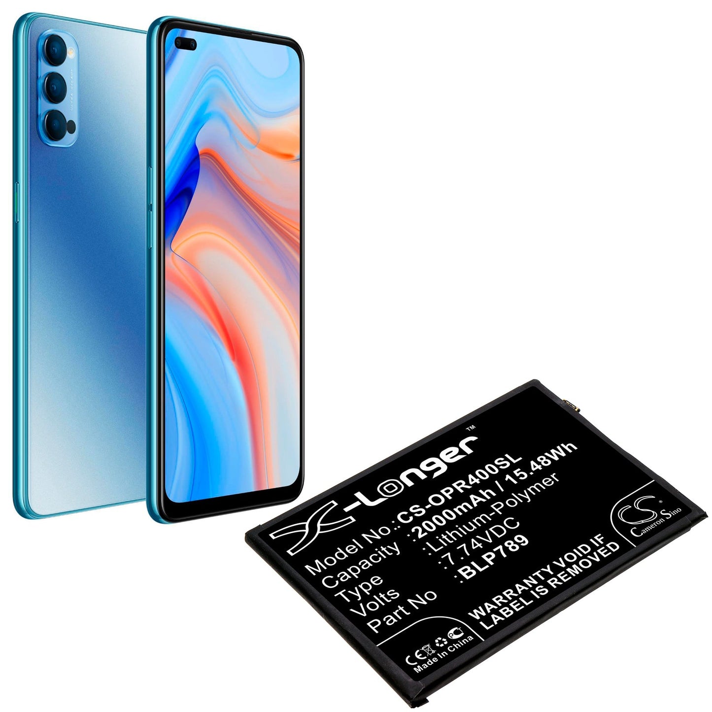 Replacement Battery for OPPO CPH2091 – Mobile, SmartPhone – 2000mAh / 15.48Wh / 7.74V