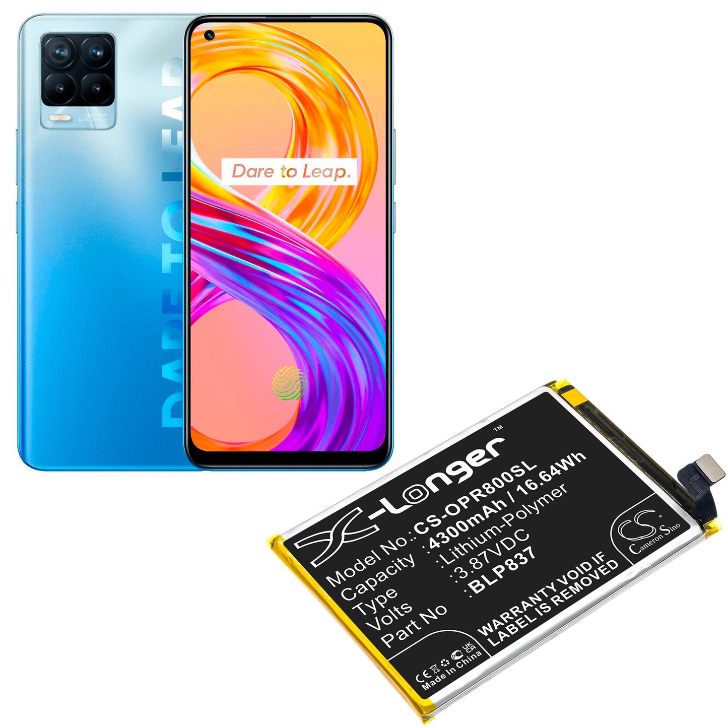 Replacement Battery for OPPO Realme 8 Pro – Mobile, SmartPhone – 4300mAh / 16.64Wh / 3.87V