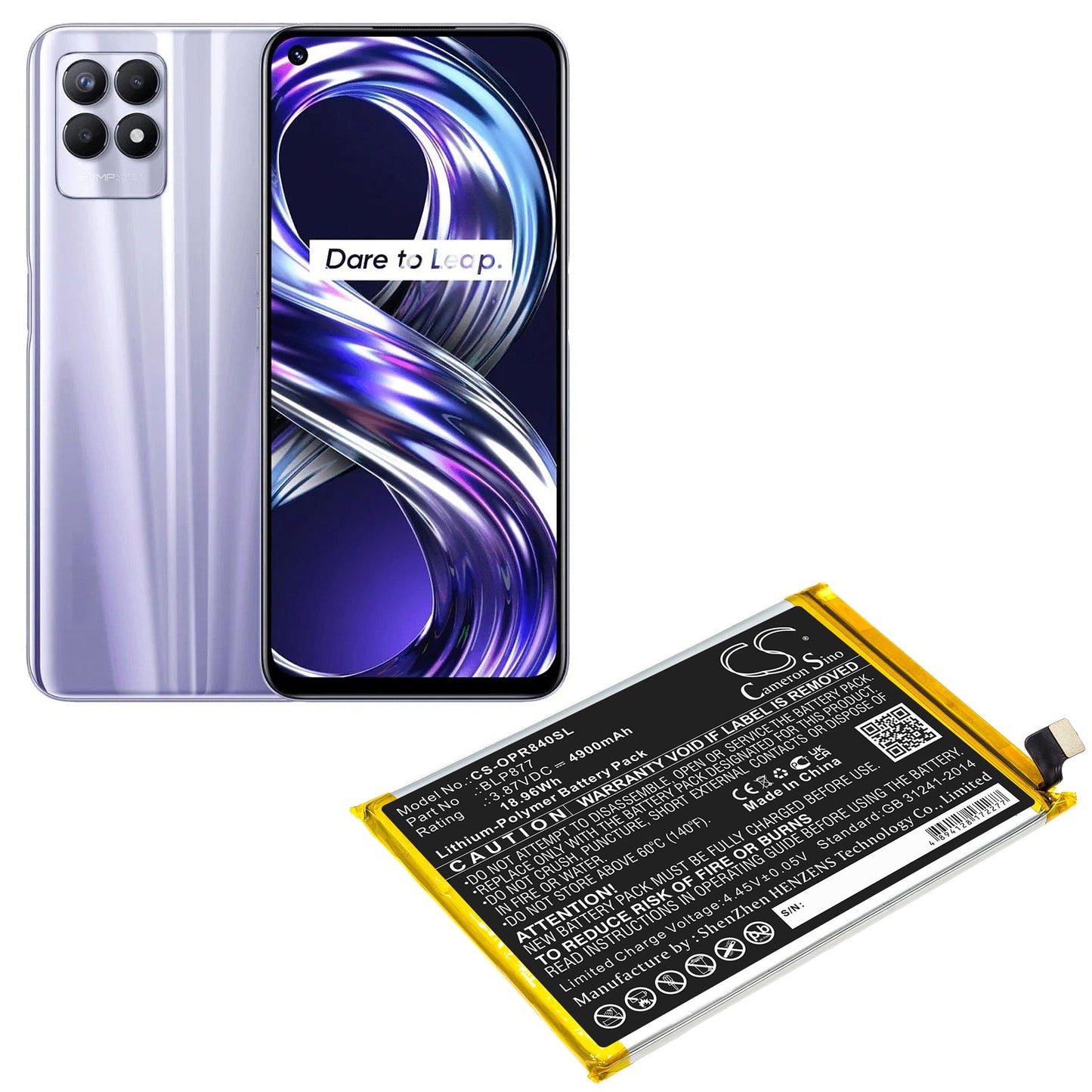 Replacement Battery for OPPO Realme 8i – Mobile, SmartPhone – 4900mAh / 18.96Wh / 3.87V
